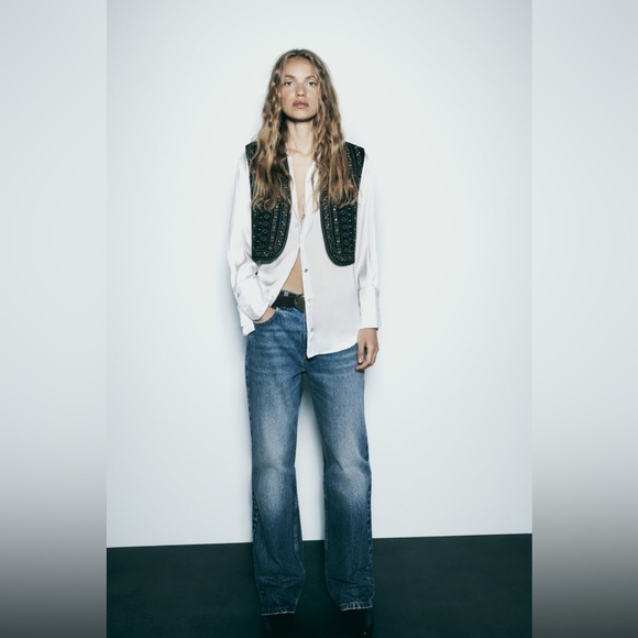 ZARA Khaki CROPPED EMBROIDERED VEST Bloggers Boho Festival - Picture 7 of 7